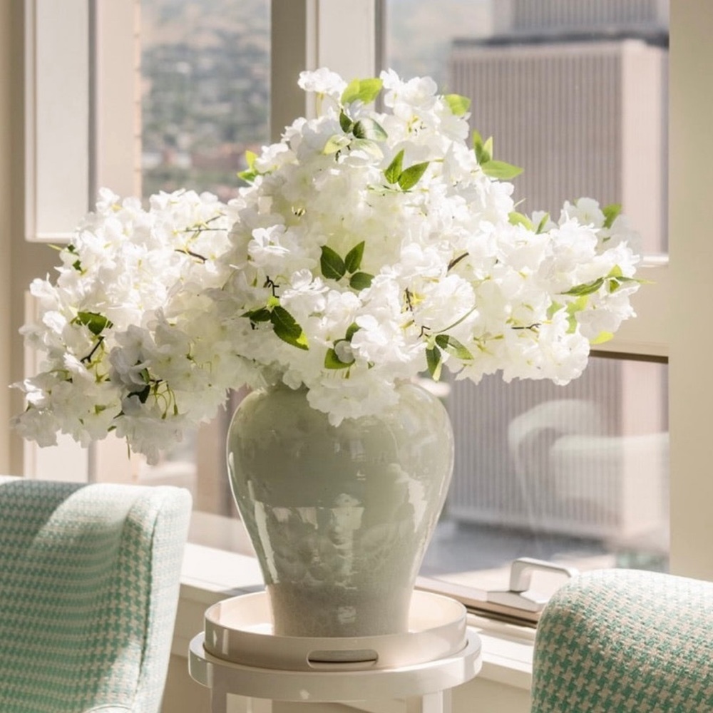 10 white cherry blossom stems